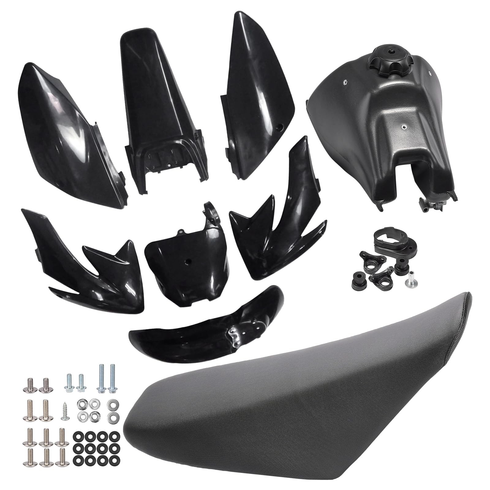ABS Plastic Body Kit Seat Fuel Tank Hardware for Dirt Bikes 70cc-160cc Black