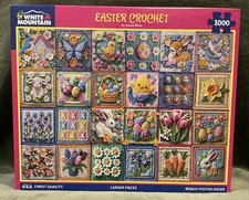 White Mountain 1000 Pc. Puzzle Easter Crochet Spring, Holiday, Complete Used