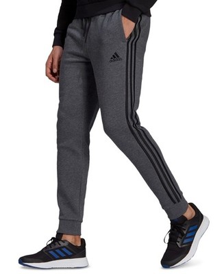 Adidas L96605 Men's Grey French Terry Tapered Cuff 3-Stripes Pants Size L