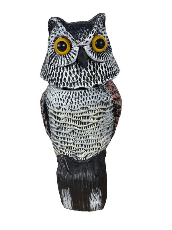 Bird Owl to Frighten Birds,Fake Owl Statue Decoy,Plastic Owl Scarecrow with Rota