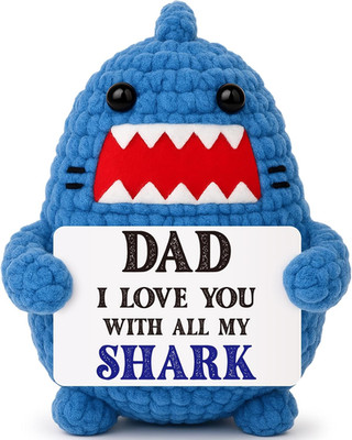 Mini Crochet Shark Gift for Dad I Love You Positive Desk Decor Birthday Day Idea