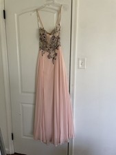 Amarra Light Pink Silver Brown Formal Gown with Embellished Bodice