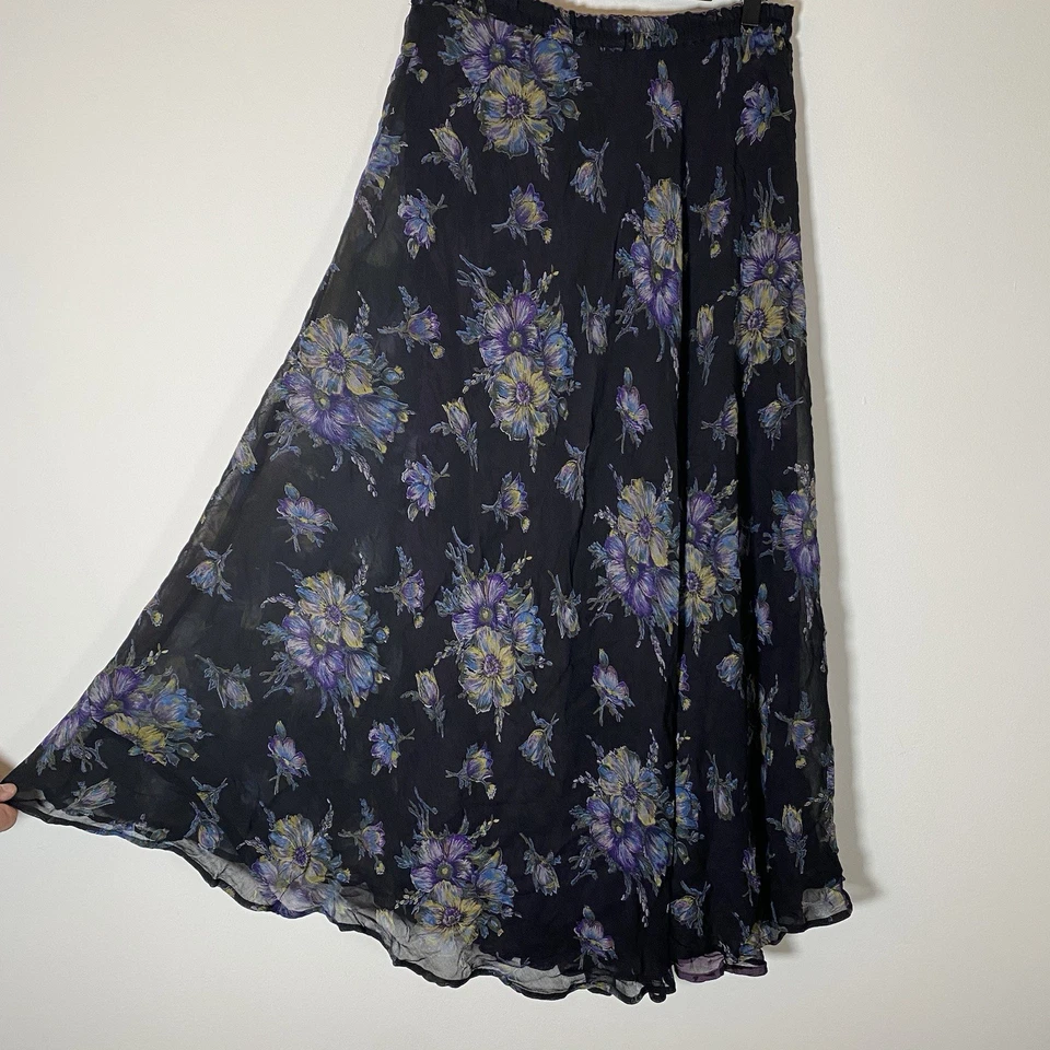 Sarah Arizona Skirt Womens Large Reversible Maxi Boho Floral India Dark Romantic - Image 3 of 4