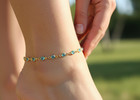 Elegant Gold Tone Anklet 18K Gold plated Minimalist Chain Anklet Sky Blue — photo 3