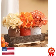Fall Mason Jar Centerpiece 3 Piece Set Wooden Tray Artificial Flowers