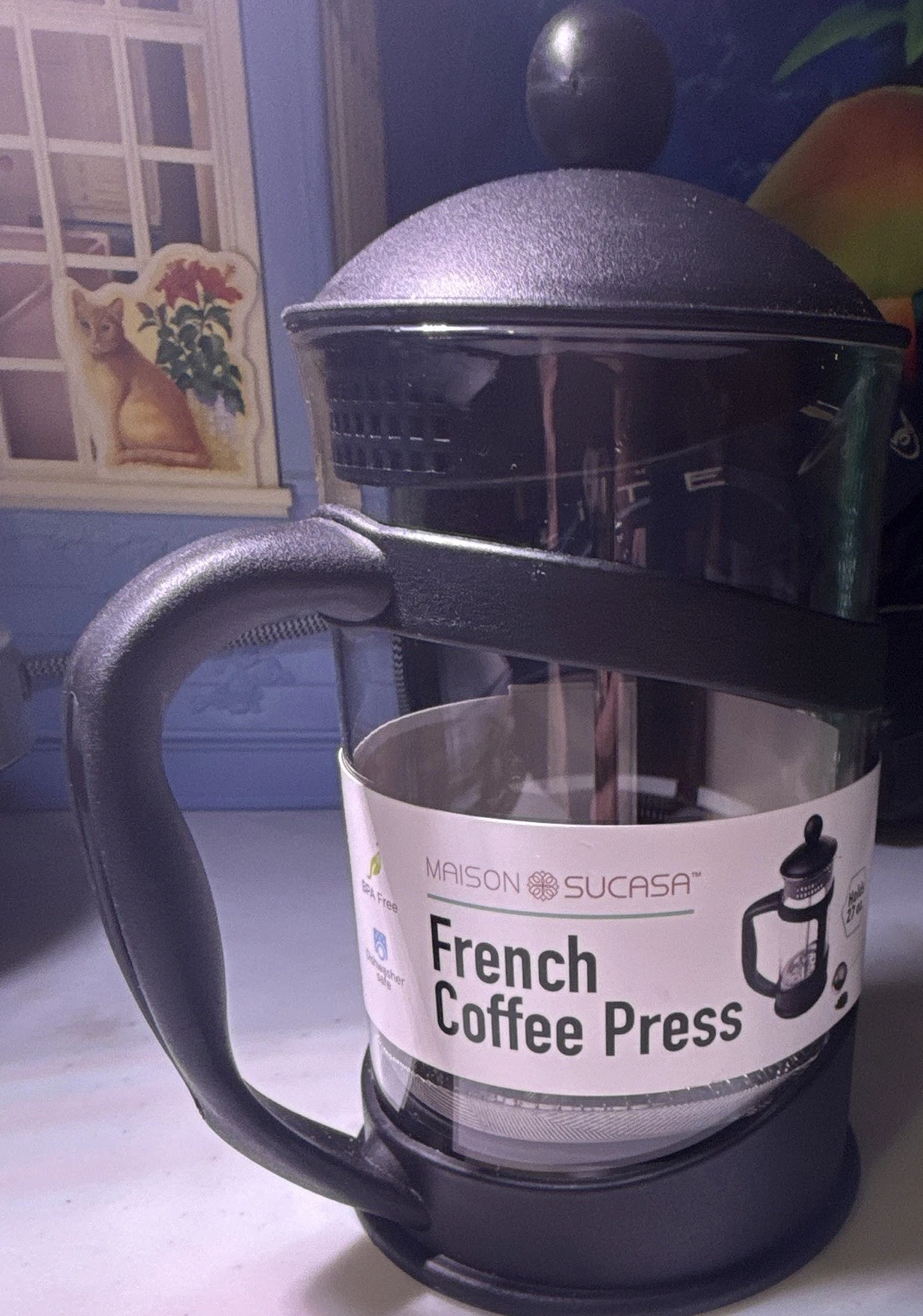 Maison Sucasa French Coffee Press Black Clear Glass Plastic Manual French Press