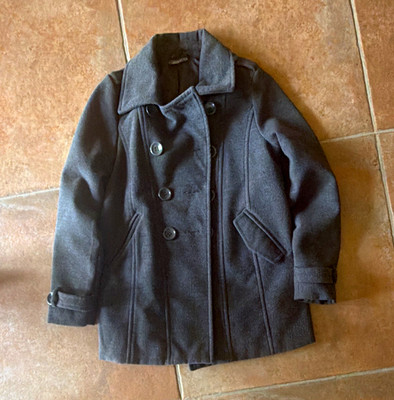 okay Damen Mantel Grau Gr. 38 halblang gefüttert Taschen Langarm Knopfverschluss