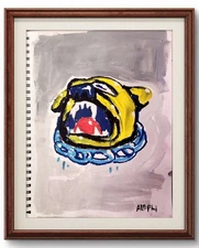 Original Art Angry Dog 14x11 Contemporary Expressionist Painting on PAPER