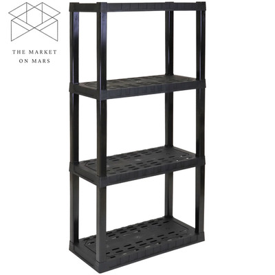 Plastic Storage Shelves Garage Shelving Unit 4-Tier 57''H X 14''D X 30''W Black