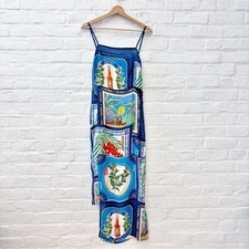 FARM Rio || Square-Neck Bandana Slim Midi Dress Cutout Tie Back Blue Medium