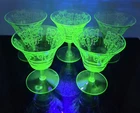 5 CHIPPED - Vtg Green Uranium Depression Glass Cambridge Cleo Sherbert Glasses#1