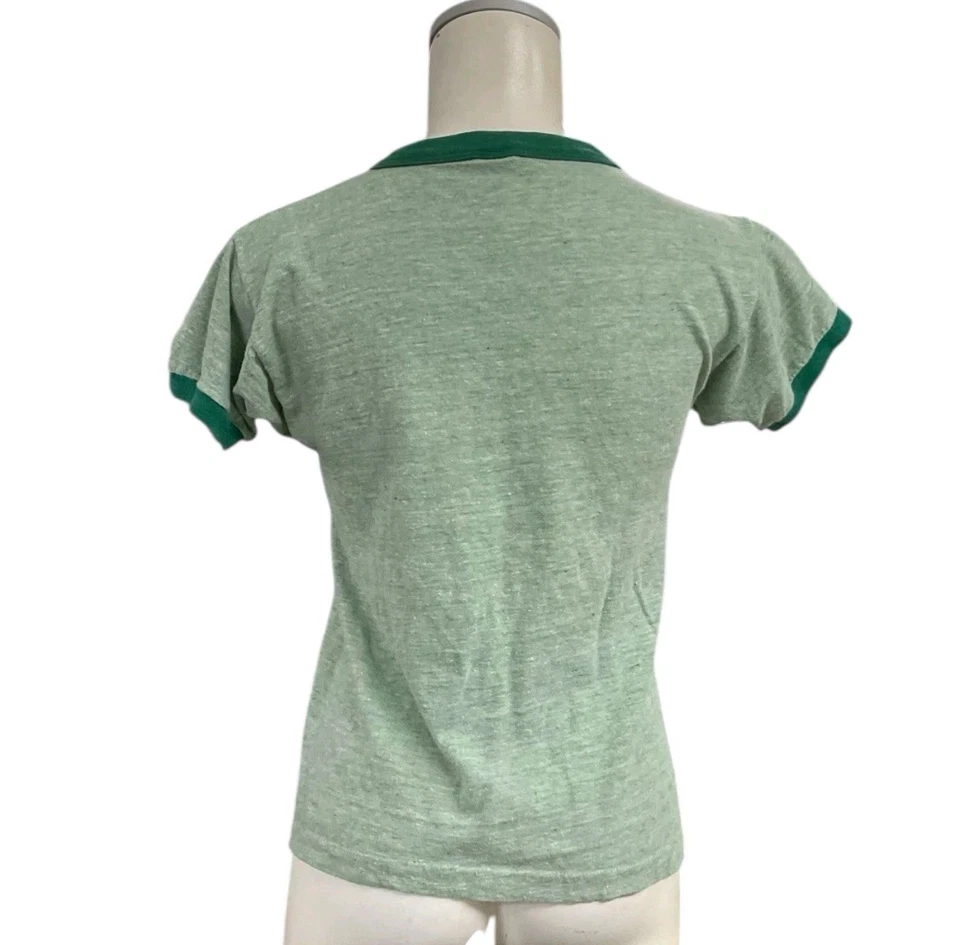 Camiseta De Colección Champion Azul Bar Cara de Luna Smiley Babydoll S/M Timbre Gráfico Verde Foto 2 de 4