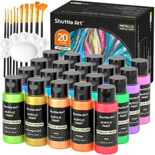 Shuttle Art Metallic Acrylic Paint Set, 20 2 Fl Oz (Pack of 20), 