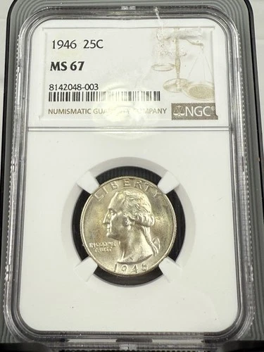 1946 25c NGC MS67 STUNNER! SILVER Washington Quarter Very Gem