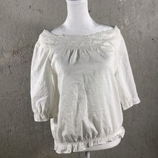 Women blouses medium White Lace 3/4 sleeves Cotton open neck