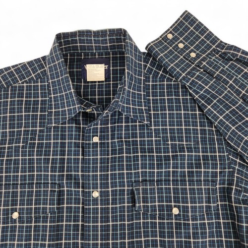 Camicia Wrangler Plaid Perla Snap Uomo Grande Blu Cotone Western Antirughe - Foto 3 di 7