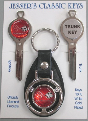 Corvette Red Starburst Deluxe Classic White Gold Key Set 1953-1966 NOS Keys - Picture 3 of 6