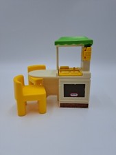 Vintage Little Tikes Dollhouse Furniture Kitchen Island Green Toy Yellow Chairs