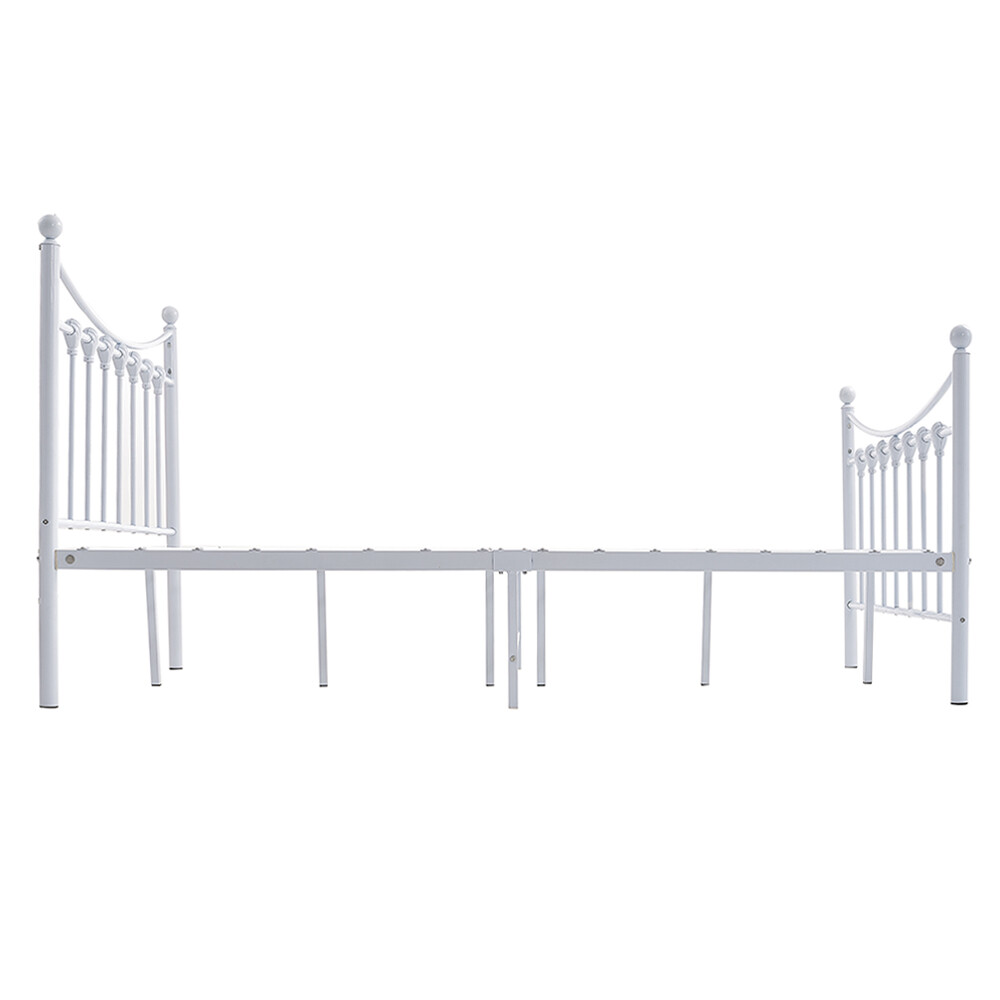 White 4ft Small Double Bed, Bed Frame Metal with Headboard Bedroom