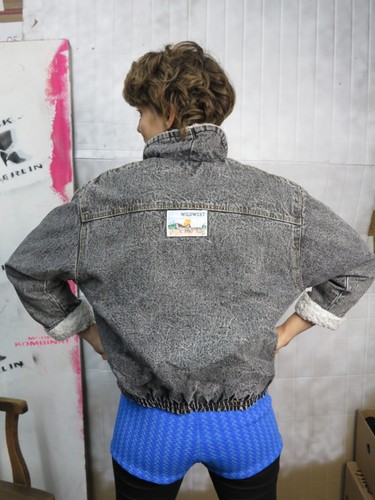 Jeans Fleece Jacket Mini Mouse Wild West 90er Truevintage 90s Denim Jacket Grey - Picture 8 of 12