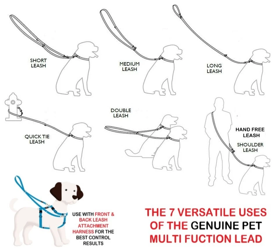 Multi-Function Dog Lead Training Leash Collar Webbing - Image 2 of 4