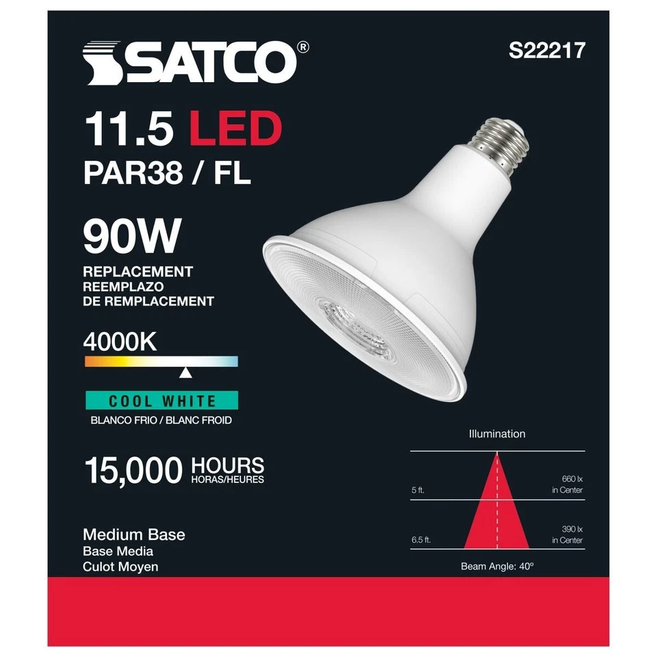 SATCO S22217 - 11.5 Watt PAR38 LED Bulbs - 4000K - 120 Volts (6 Pack) - Image 3 of 4