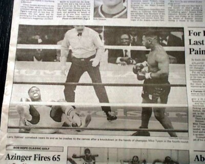MIKE TYSON Knockouts KO's Larry Holmes Heavyweight Boxing Fight 1988 Newspaper