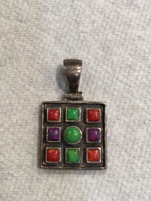 Vintage Barse 925 Sterling Silber Multi Stein Anhänger Quadrat P24