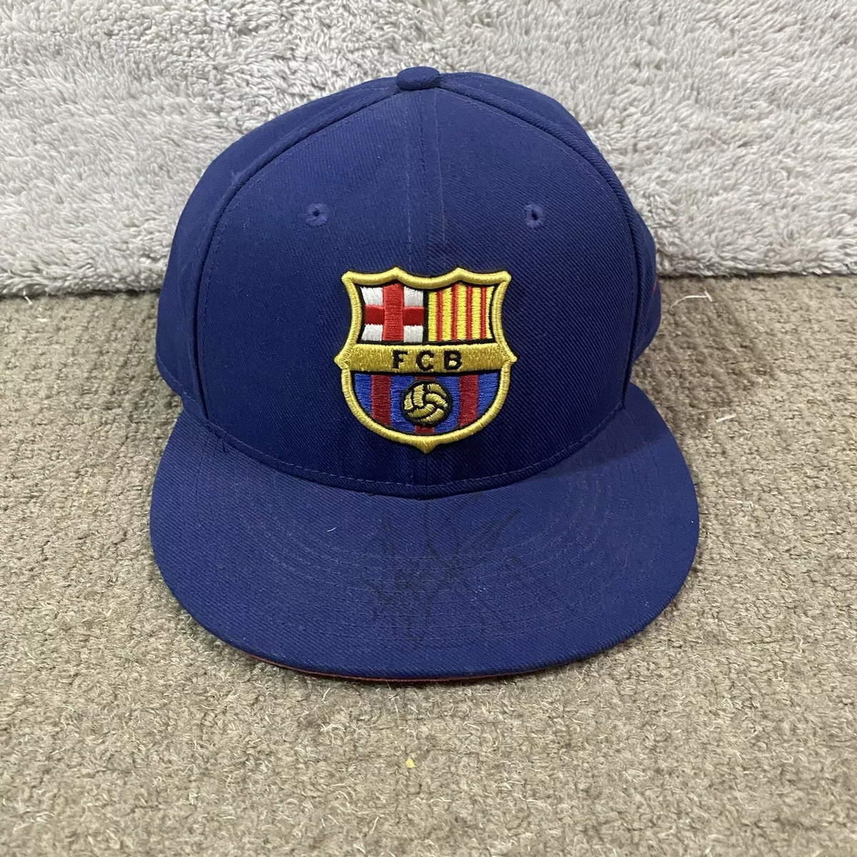 F.C Barcelona Signed Nike True Adjustable Flat Cap Hat Blue Soccer
