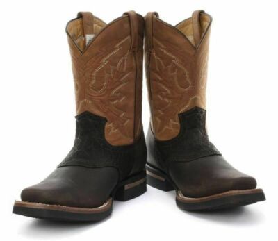 GRINDERS Frontier HERREN Hellbraun Leder NEU Cowboystiefel Eckige Zehenpartie Vorne Stiefel