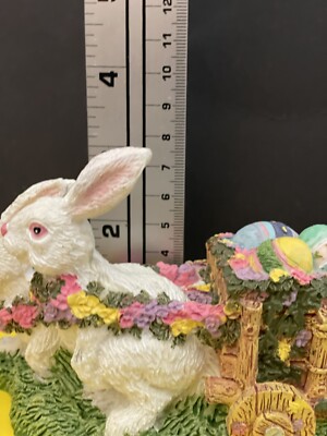 Vtg Hand Painted Parade Of Bunnies & Cart Full Of Easter Eggs Rare!