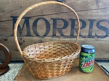 Vintage Primitive Woven Halloween Basket Original Orange Paint Wood Bottom