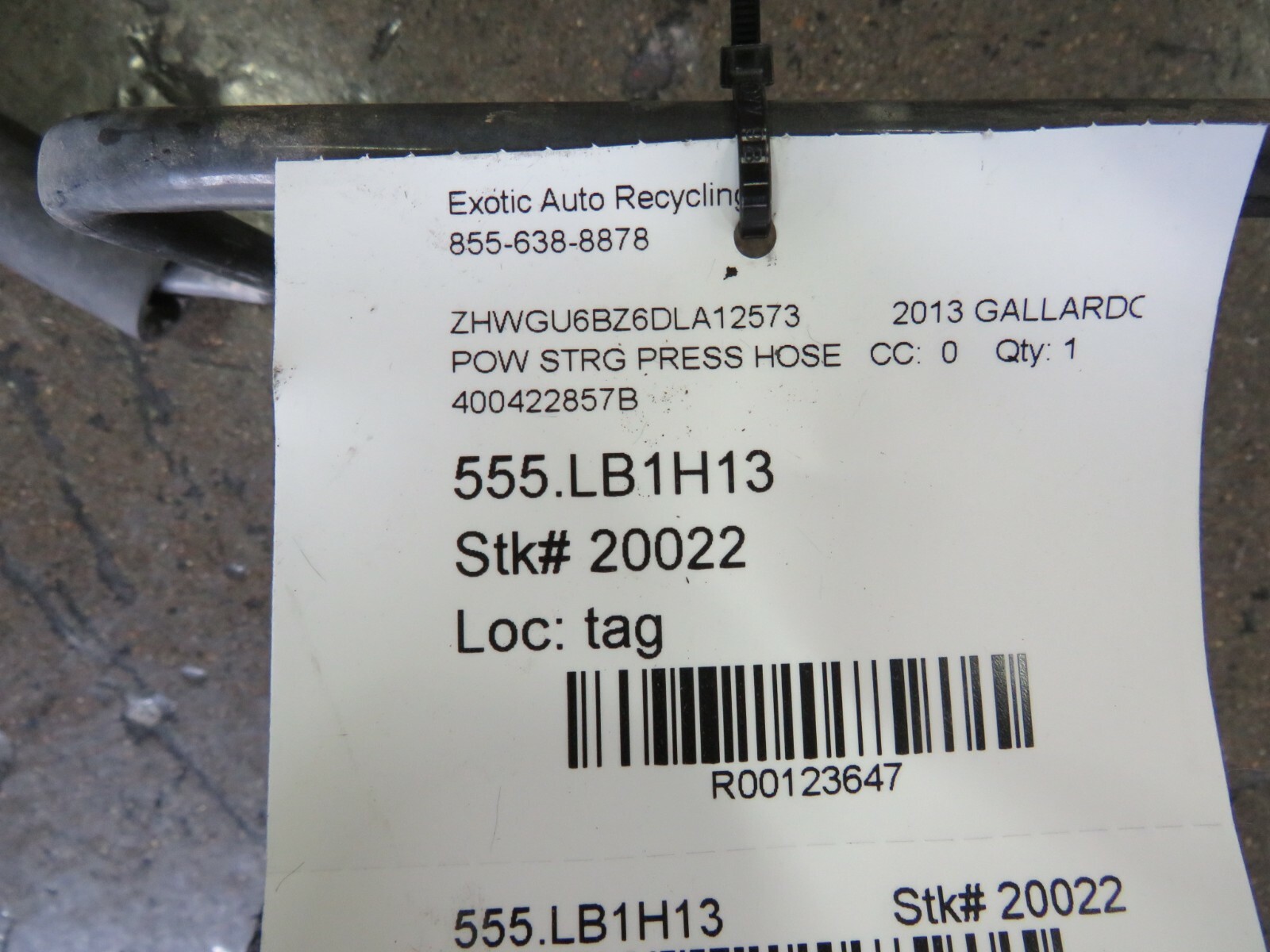Lamborghini Gallardo LP550,560, Power Steering Reservior Return Line, 400422857B