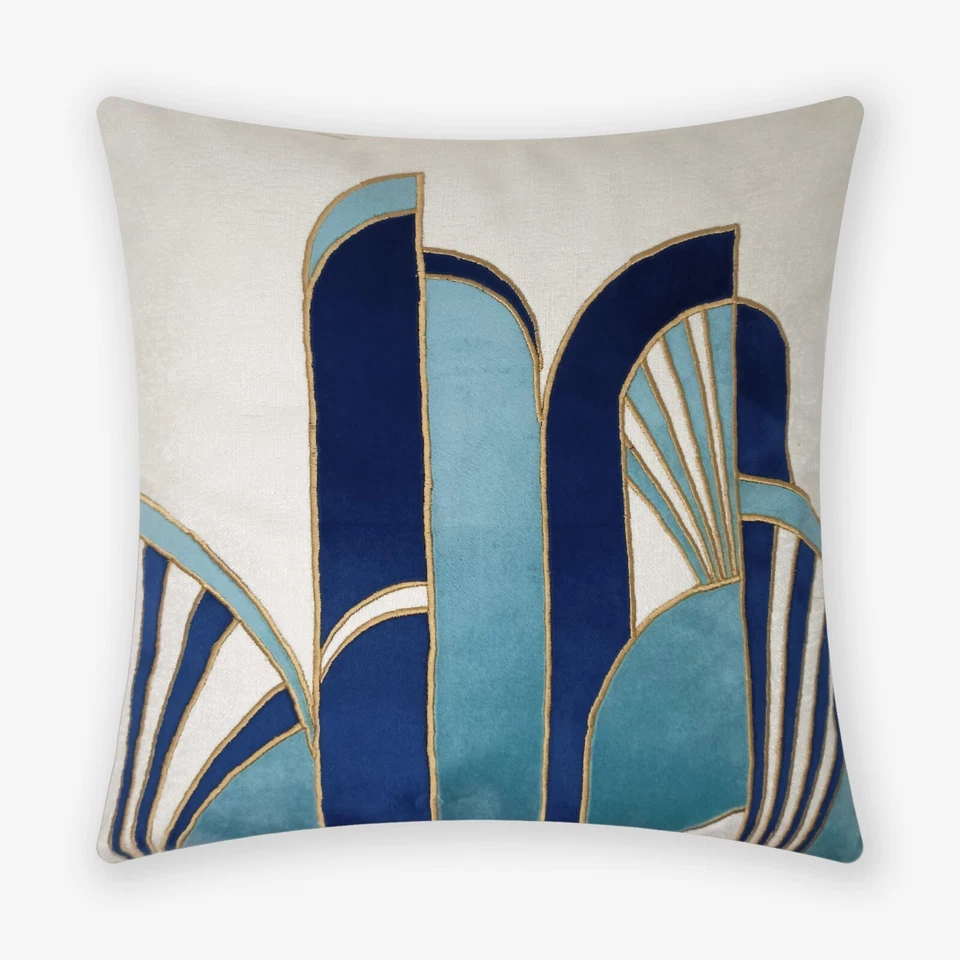 Handmade Art Deco Decorative Throw Pillow Cushion Cover | Blue & Teal - Image 2 of 4