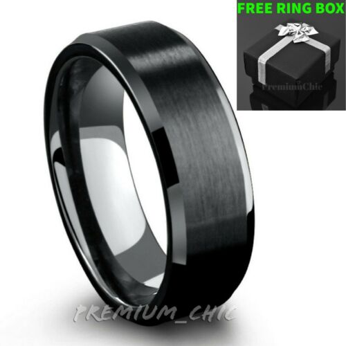 Tungsten Carbide Mens Engagement Wedding Band Ring Brushed Black Gold Plated - Picture 1 of 15