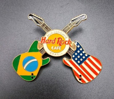 Hard Rock Cafe Belo Horizonte pin  Pin w/Crossed Brazil and US Flag Guitars Rare