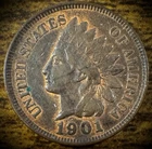1901 Indian Head Cent Penny Full Liberty Diamonds