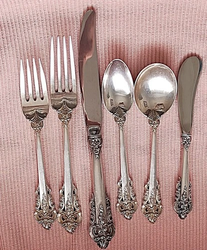 Vintage Wallace GRANDE BAROQUE STERLING SILVER 6 Piece PLACE SETTING