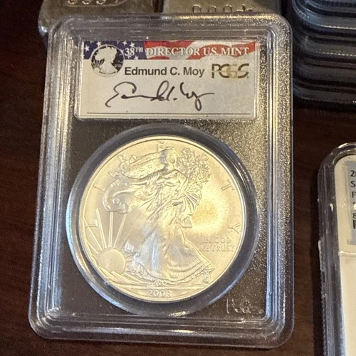2008-W $1 American Silver Eagle Burnished SP70 PCGS Edmund Moy Signed! Rare Wow
