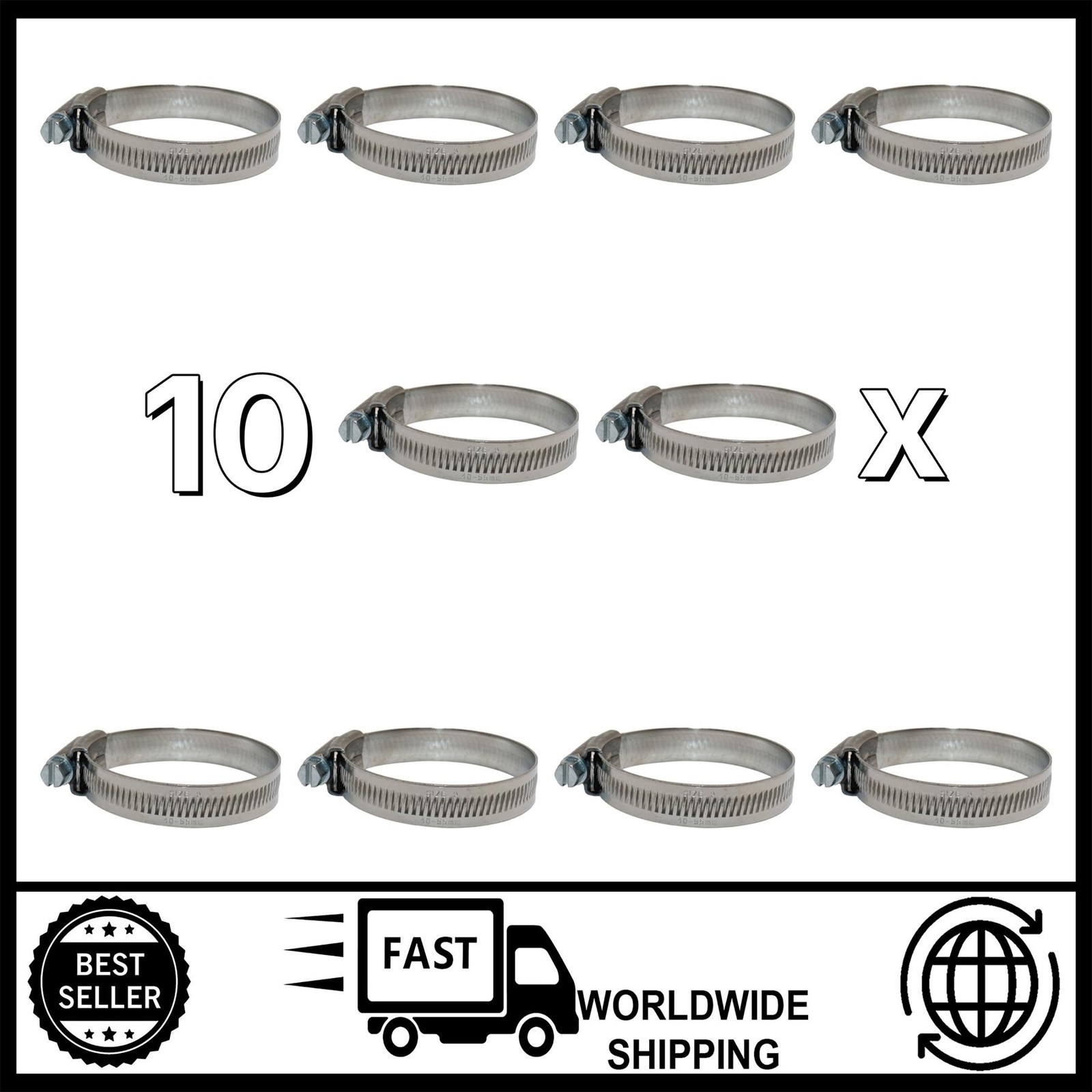 10x Jubilee Hose Clip 40–55mm SS304 Worm Drive Clamp