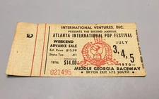 1970 Atlanta International Pop Festival Ticket Stub - Jimi Hendrix, Allman Bros.