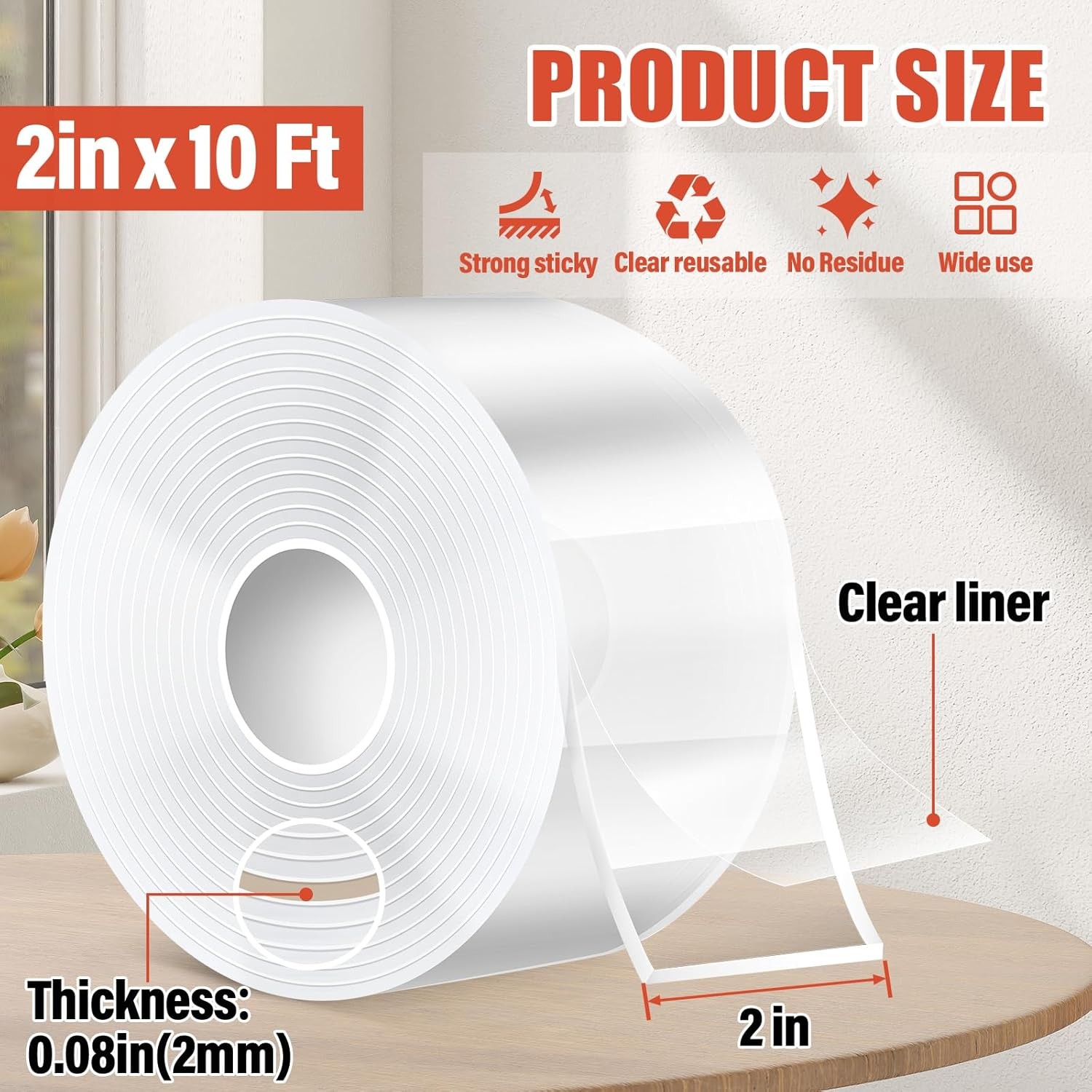 Navona 2In x 10Ft Double Sided Nano Tape, Heavy Duty Removable Transparent... 