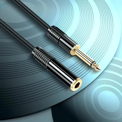 Cable de extensión TS 6,5 PIES 1/4" - Cable de guitarra mono macho a hembra chapado en oro Foto 3 de 4