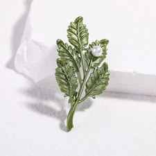 Vintage Green Leaf Pearl Brooch Pin Women Enamel Plant Jewelry Fashion Gift New