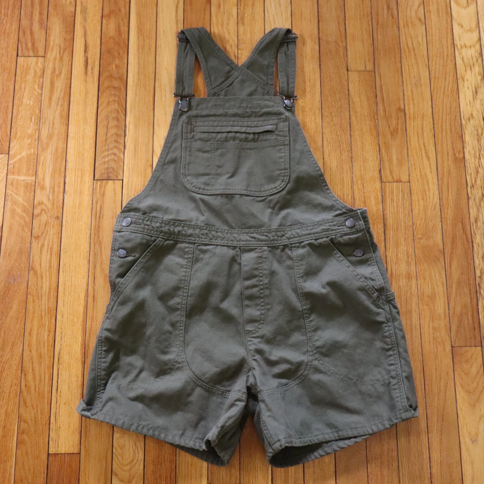 Patagonia Canvas Stand Up 5" Bib Overalls Work Shorts Womens Large Army Green
Opens in a new window