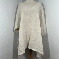 Match Point Blouse Womens Small Beige Linen Handkerchief Tunic Langenlook USA