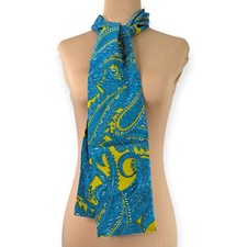 60s Oblong Paisley Print Nylon Scarf in Electric Cyan and Bright Yellow