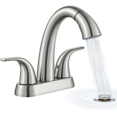 Brushed Nickel Bathroom Sink Faucet - 4 Inch Centerset Pull Down Vanity Fauce...