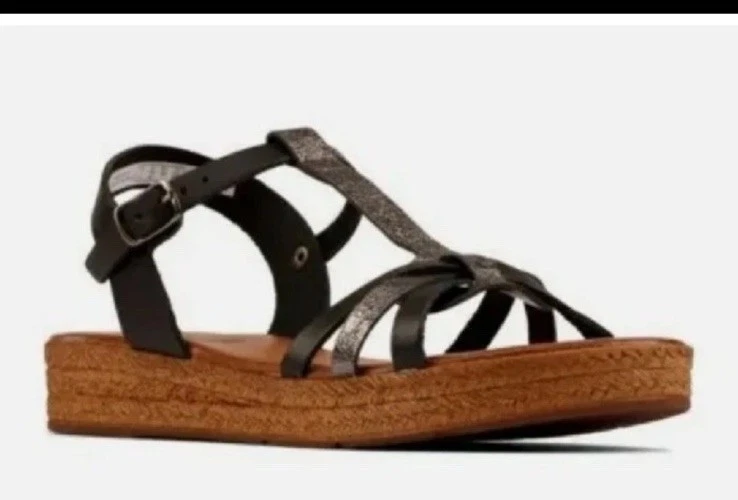 SANDALI FLATFORM CLARKS DANIELLA RAY DONNA NERI COMBINATI PELLE UK 6 D EU 39 5