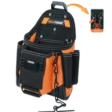 Small Electrician Tool Pouch for Tool Belt with Belt Clip Attachment 9 Pocket...